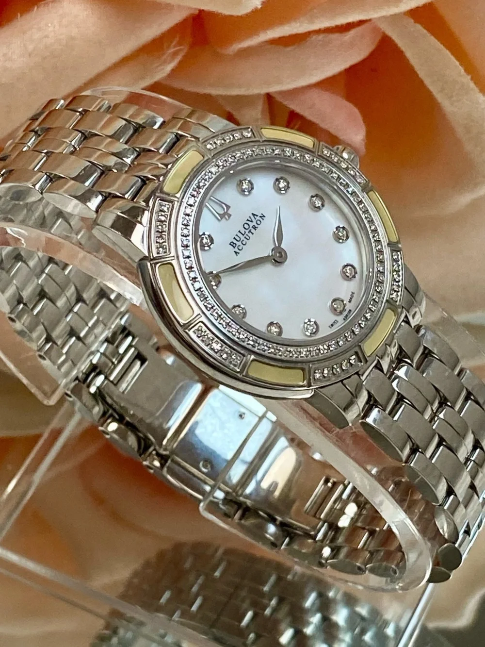 Bulova Accutron Pemberton Swiss Made Diamond Accented Bezel Dial Stainless Watch